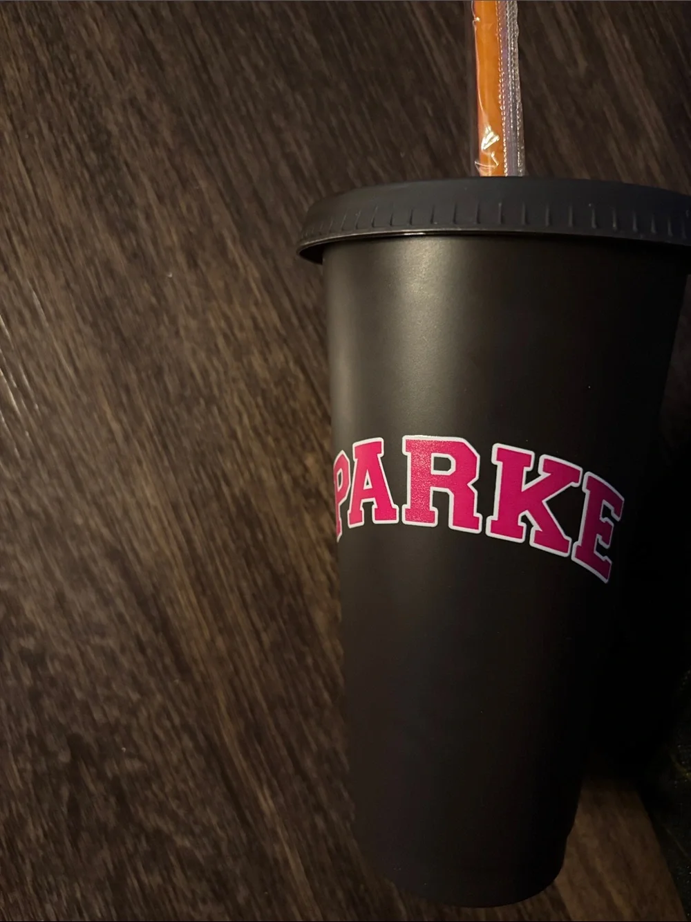 PARKE  X Dunkin Brown Matte Reusable Tumbler with Pink Lettering